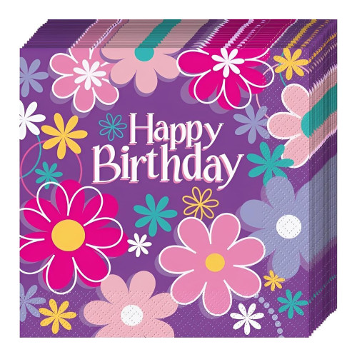 Birthday Blossom Party Napkins Lunch Size Decorative 16 Ea
