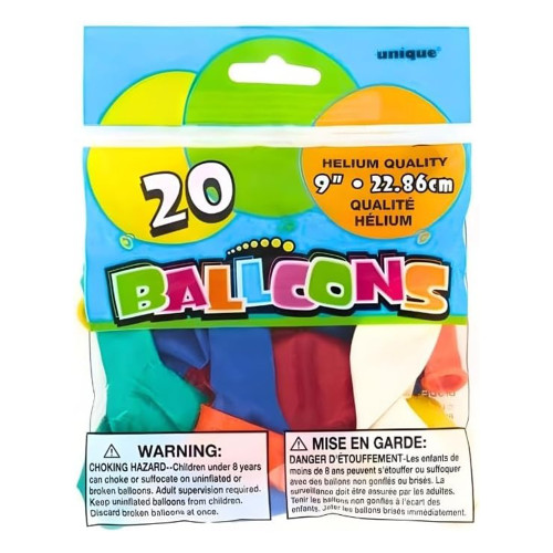 Party Balloons Helium Assorted Colors Decorative 9 inch 20 Ea