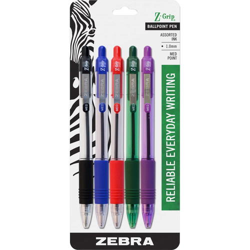 Zebra Ballpoint Pen Z-Grip RT Assorted Colors 5 Ea