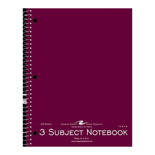 Value 3-Subject Notebook 10.5 inch x 8 inch College Ruled Durable Spiral Bound 120 Sheets