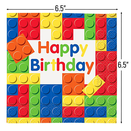 Building Blocks Birthday Party Napkins Lunch Size Decorative 16 Ea