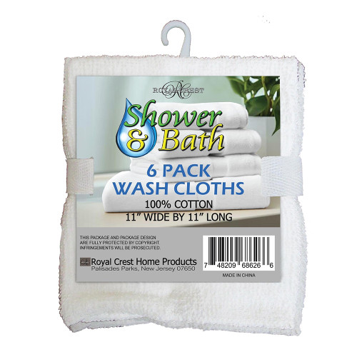 Royal Crest Wash Cloth White Soft Cotton Bathroom Essentials 6 Ea