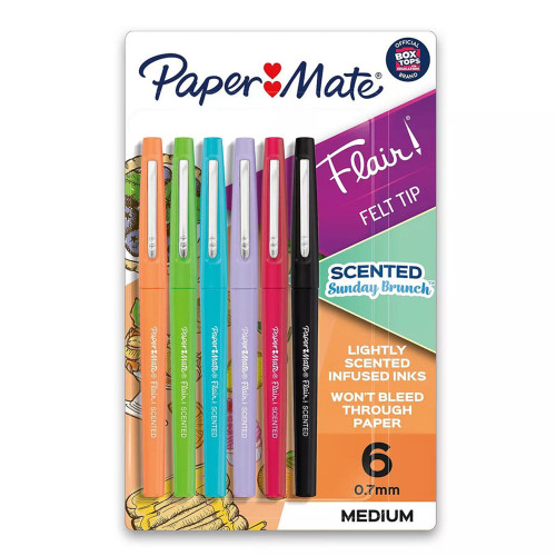 Paper Mate Flair Scented Pens Sunday Brunch Assorted Ink Medium Point 6 Ea