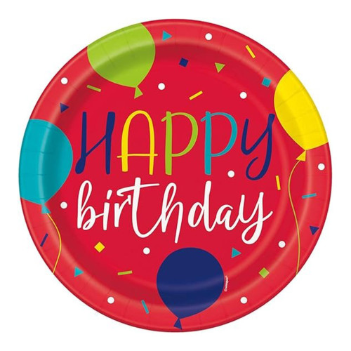 Balloon Party Birthday Paper Plates Round Decorative 9 inch 8 Ea