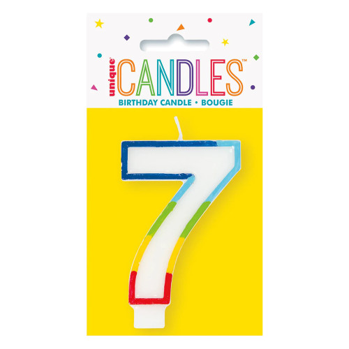 Unique Birthday Candle Vibrant Rainbow Border Number 7 Decorative Party Supply 1 Ea