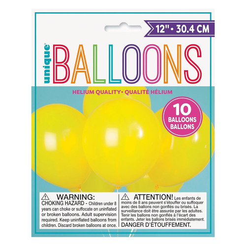 Unique Latex Balloons Sunburst Yellow Decorative 12 inch 10 Ea