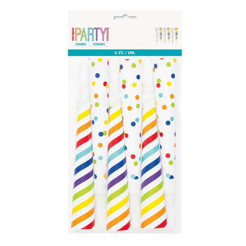 Unique Party Horns Fancy Multicolored 6 Ea