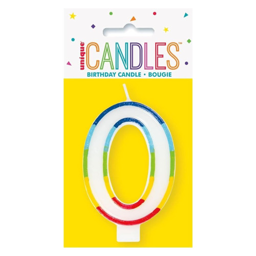Unique Birthday Candle Vibrant Rainbow Border Number 0 Decorative Party Supply 1 Ea