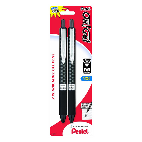 Pentel OH Gel Retractable Gel Pen Medium Line Black Ink 2 Ea