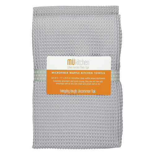 MUkitchen Microfiber Waffle Dishtowel for Quick Drying and Absorbency, Gray, 2 ea