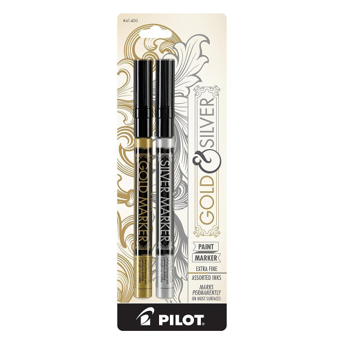 Pilot Metallic Permanent Paint Marker Smooth Writing Performance Bright Gold and Silver Ink 2 Ea