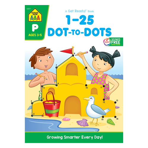 School Zone Workbook 1-25 Dot-to-Dots Preschool Activity 32 Pages 1 Ea