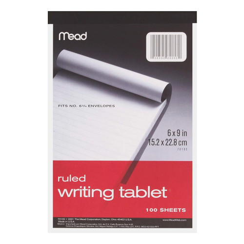 Mead Ruled Writing Tablet 6 x 9 100 Sheets Notepad, 1 ea