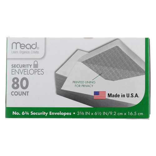 Mead 6 3/4 Security Envelopes White Privacy Shielded Stationery, 80 ea
