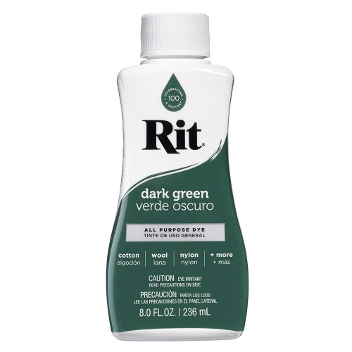 Rit All-Purpose Liquid Fabric Dye in Dark Green Color for Home Crafting, 8 oz