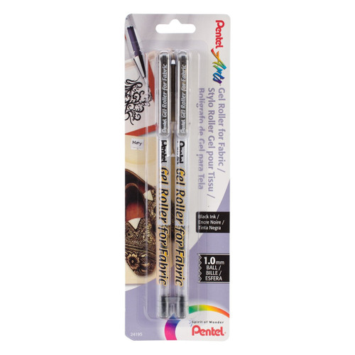 Pentel Arts Gel Roller for Fabric Bold Permanent Lines Black Ink 1.0mm 2 Ea