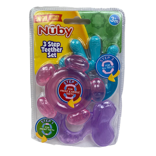 Nuby 3 Stage Teether Set for Infant Development from 3 to 12+ Months, 1 ea