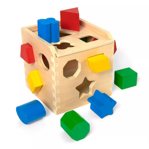 Shape Sorting Cube Wooden Toy with Colorful Shapes for Learning, 1 ea