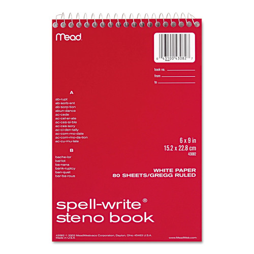 Spiral Steno Book Gregg Ruled 80 Sheets White Cover 6 x 9, 1 ea