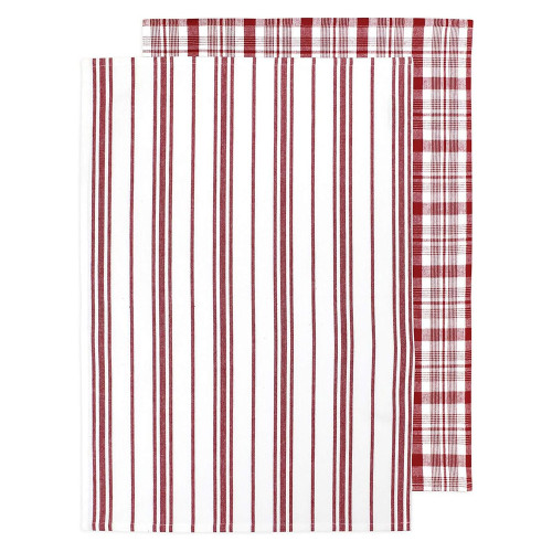 MUkitchen Farmhouse Weave 100% Cotton Kitchen Towels for Absorbent Drying, Cabernet, 2 ea