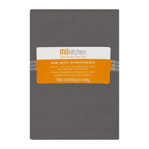MUkitchen Bar Mop Towels for Kitchen Cleaning and Polishing, 18x18 Inch, Slate, 3 ea