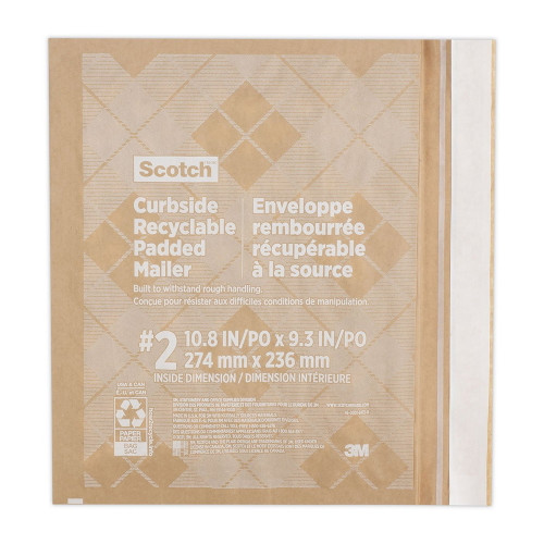 Scotch Curbside Recyclable Mailer Protective Envelope Tan Size 2 10.8 inch x 9.3 inch 1 Ea