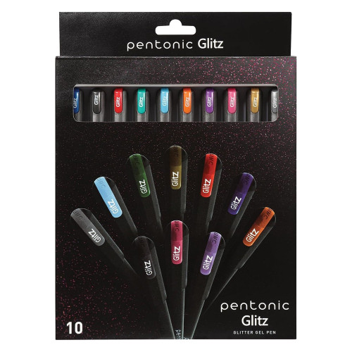 Pentonic Glitter Gel Pens Assorted Colors Smooth Writing Sparkle Finish School Office 10 Ea