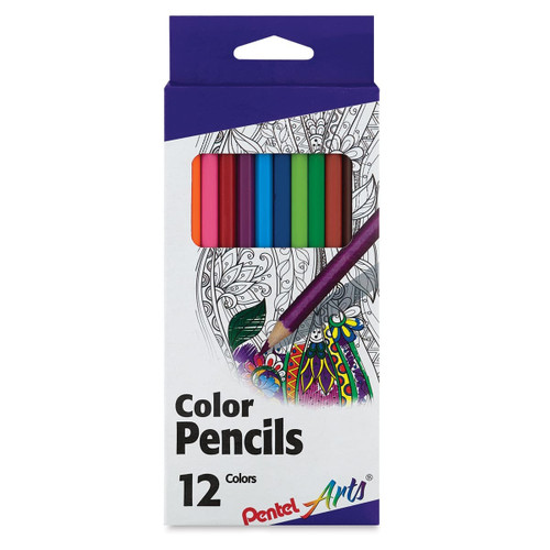 Pentel Arts Color Pencils Bright Assorted Colors Smooth Shading Drawing Set 12 Ea
