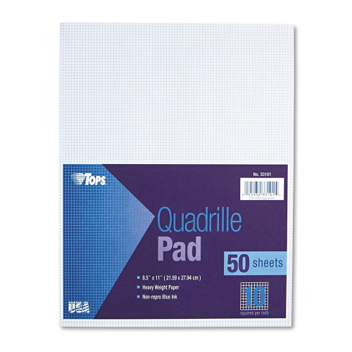 Tops Graph Pads Glue Top Quad Rule 10 x 10 8.5 inch x 11 inch 50 Sheets 1 Ea