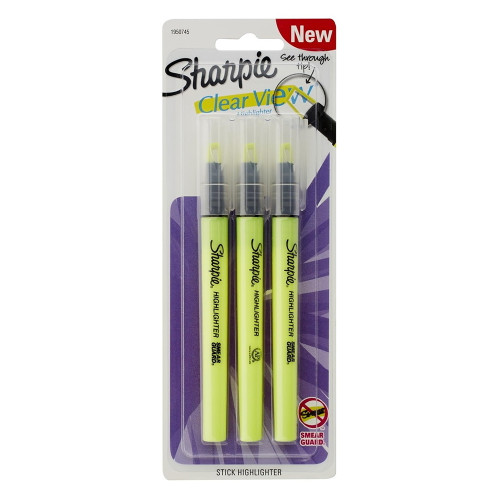 Sharpie Clear View Highlighter Stick Chisel Tip Yellow 3 Ea