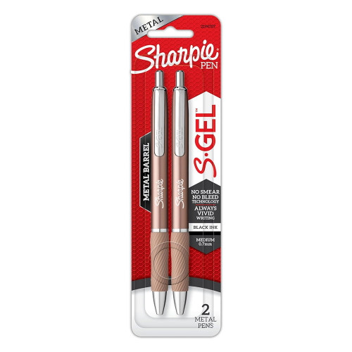 Sharpie S-Gel Retractable Gel Pen Champagne Metal Barrel Black Ink 2 Ea