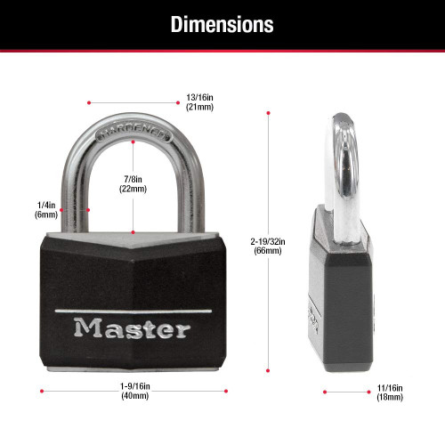 Master Lock 141D Covered Solid Body Padlock with Key, 1 Ea