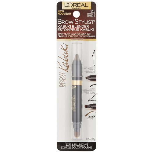 L'Oreal Paris Brow Stylist Kabuki Blender Brow Crayon Brunette Soft Blendable Formula, 0.05 Oz