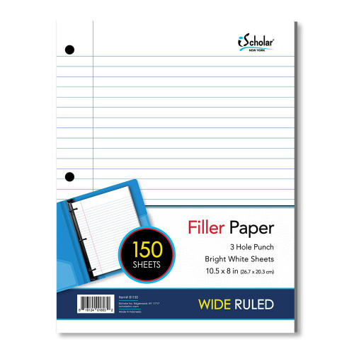 iScholar Wide Ruled Filler Paper 10.5x8 Inch 150 Sheets, 1 Ea