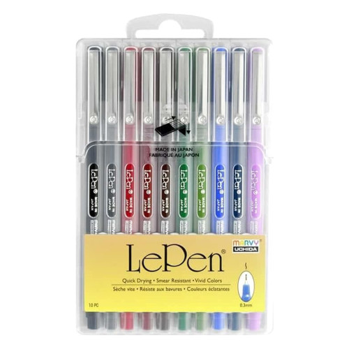 Marvy Uchida LePen Micro-Fine Point Pen Set Dark Colors, 10 Ea
