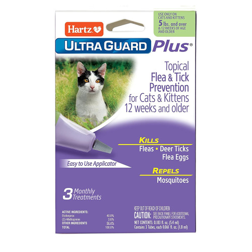 Hartz UltraGuard Plus Flea Drops for Cats Over 5 lbs, 3-Month Treatment, 3 Ea