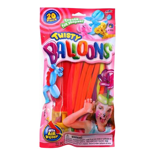 Ja-Ru Twisty Balloons with Pump for Party Decor 5.5x10 Inch, 20 Ea