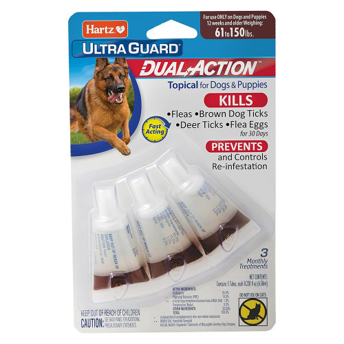 Hartz UltraGuard Dual Action Flea Treatment for Dogs 61-150 lbs, 3 Monthly Treatments, 1 Ea