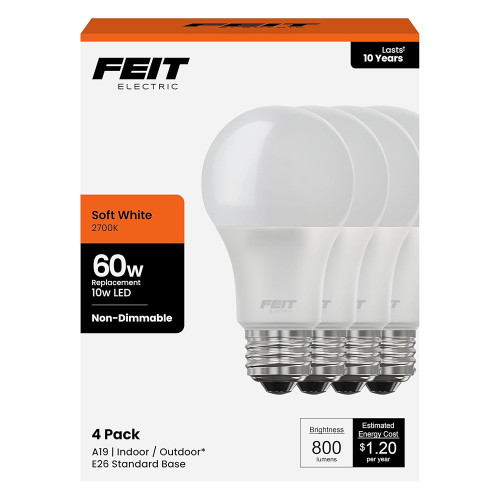 GE LED Light Bulb for General Use, A19 60W Equivalent Soft White, 4 Ea