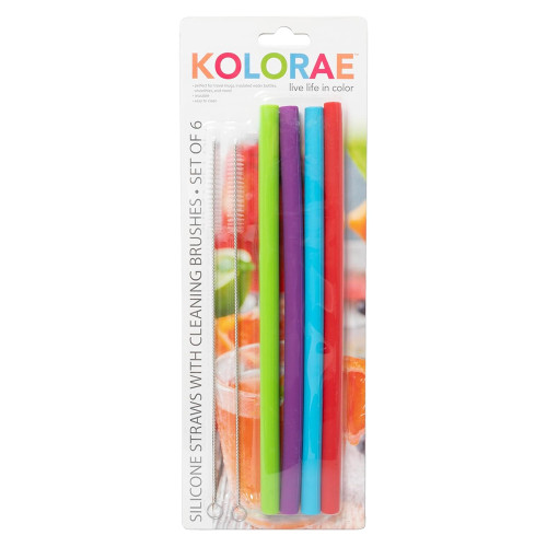 Kolorae Silicone Straws with Cleaning Brush, 1 Ea