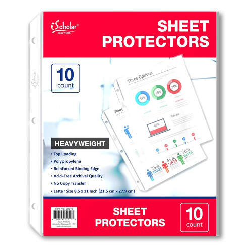 iScholar Poly Sheet Protectors Top Loading 8.5x11 Inch, 10 Ea