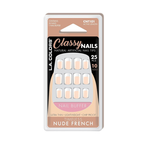L.A. Colors Classy Nail Tips Timeless Nude French Style, 25 Pcs