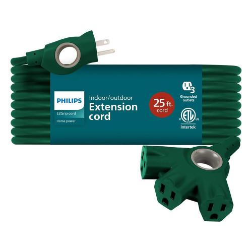 EZ Grip 3-Outlet Extension Cord for Power Access 25-Foot Green, 1 Ea