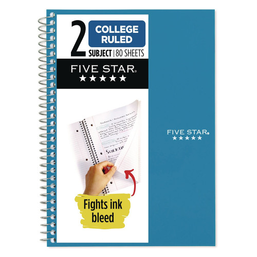 Five Star Wirebound Notebook, 2-Subject, Medium/College Rule, Randomly Assorted Cover Color 9.6 x 6, 80 Sheets