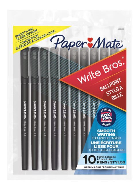 Paper Mate Write Bros. Stick Medium Tip Ballpoint Pen, 10 Black Ink Pens