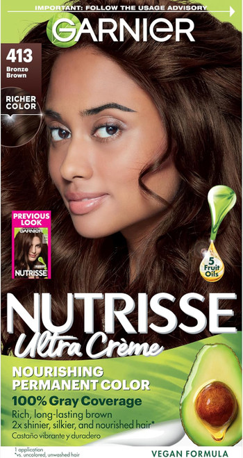 Garnier Nutrisse Nourishing Hair Color Creme, 413 Bronze Brown (Packaging May Vary)