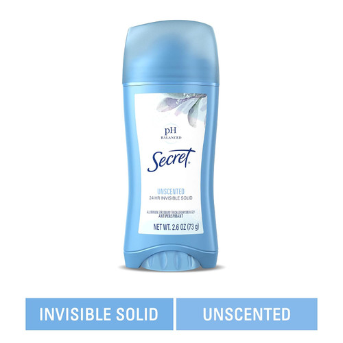 Secret Deodorant Invisible Solid Unscented, 2.60 oz