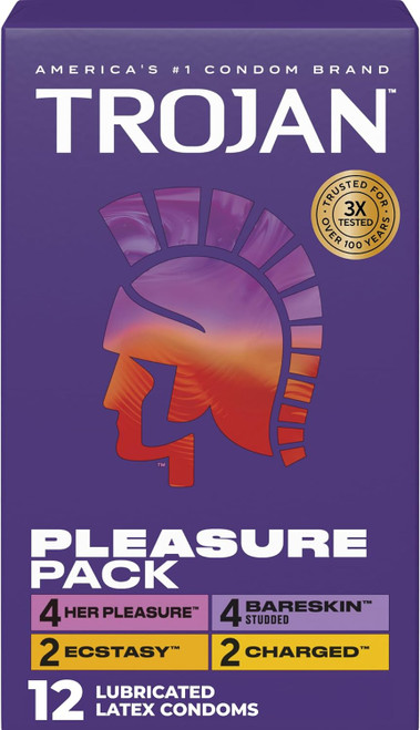 Trojan Pleasure Pack, Assorted Latex Lubricated 12count