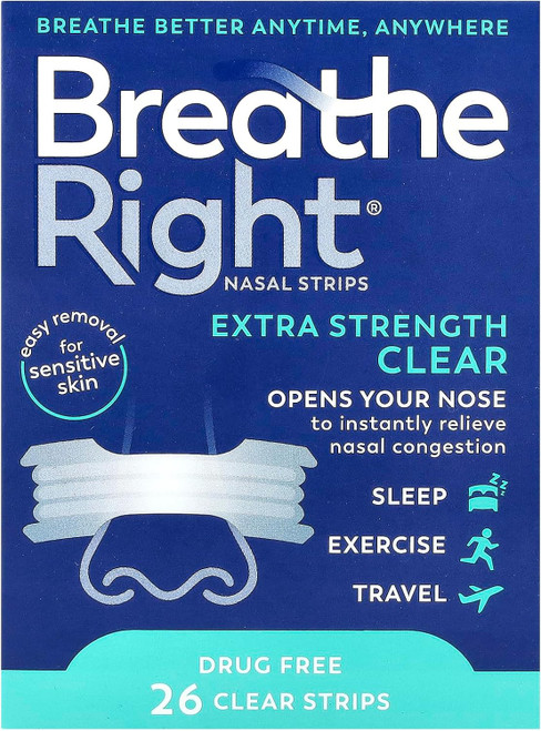 Breathe Right Extra Strength Clear Nasal Strips, 26 Count