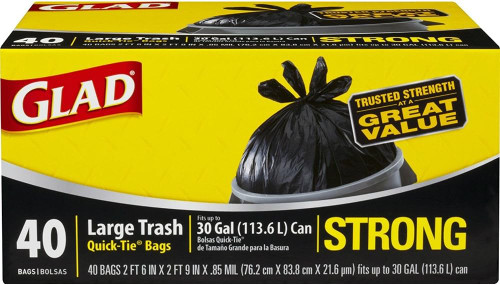 Glad Trash Bags, Tie Garbage 30 Gallon Black, 40 Count